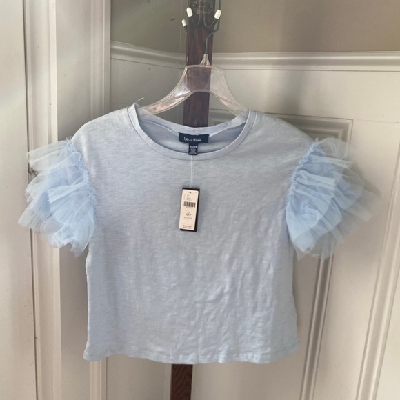 NWT Anthropologie Blue Ruffled Tulle Sleeve Top XSP - Picture 9 of 10
